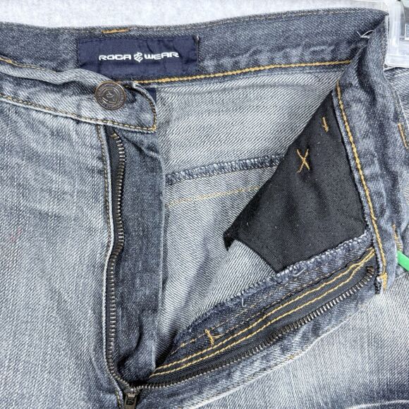 RocaWear Jean Shorts Men 38 Blue Med Wash Whiskering Wide Baggy Hip Hop Y2K - Picture 5 of 14